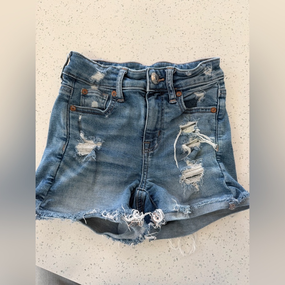 American Eagle Outfitters Blue Distressed Jean Shorts